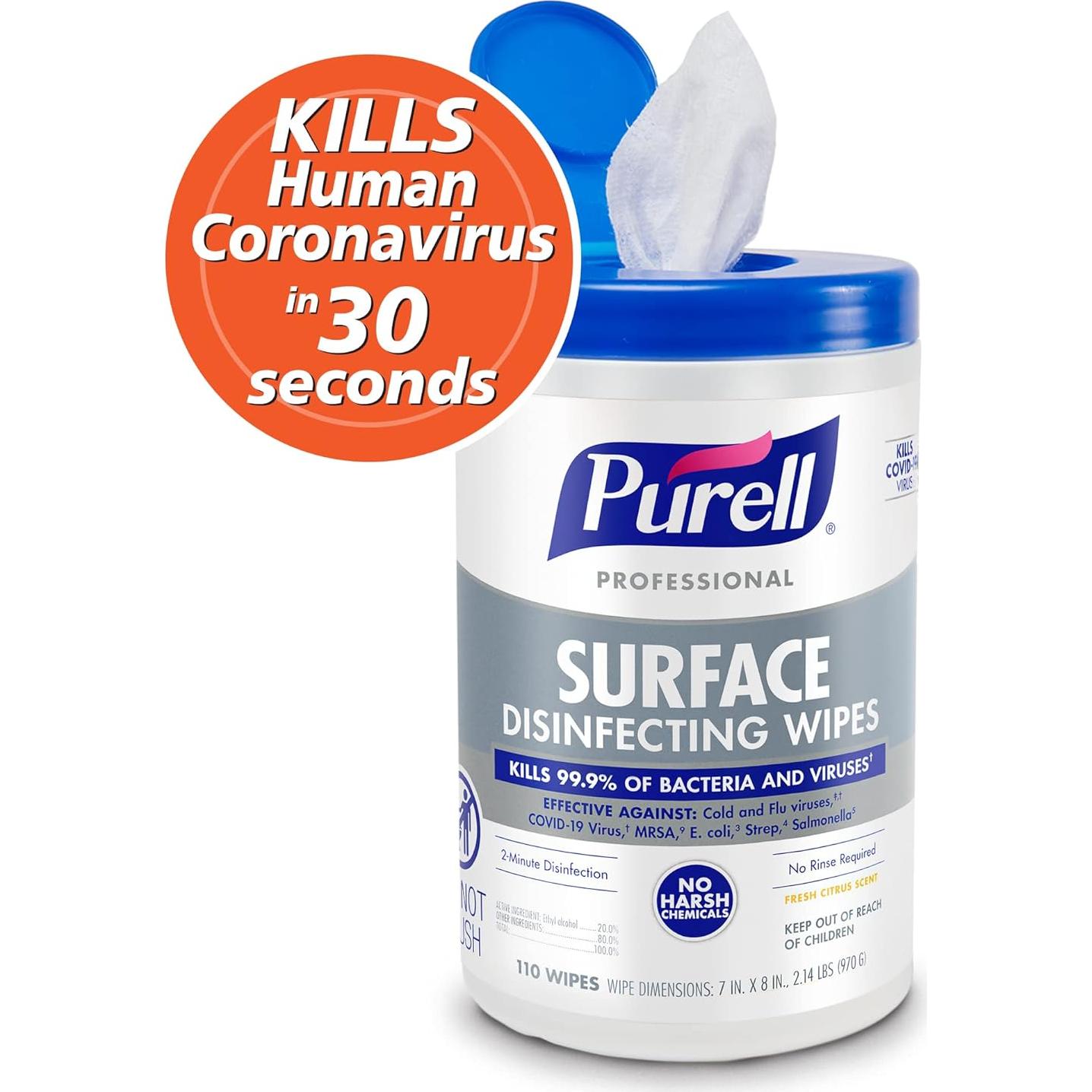 Toallitas Desinfectantes PURELL 110 Unidades Aroma Cítrico