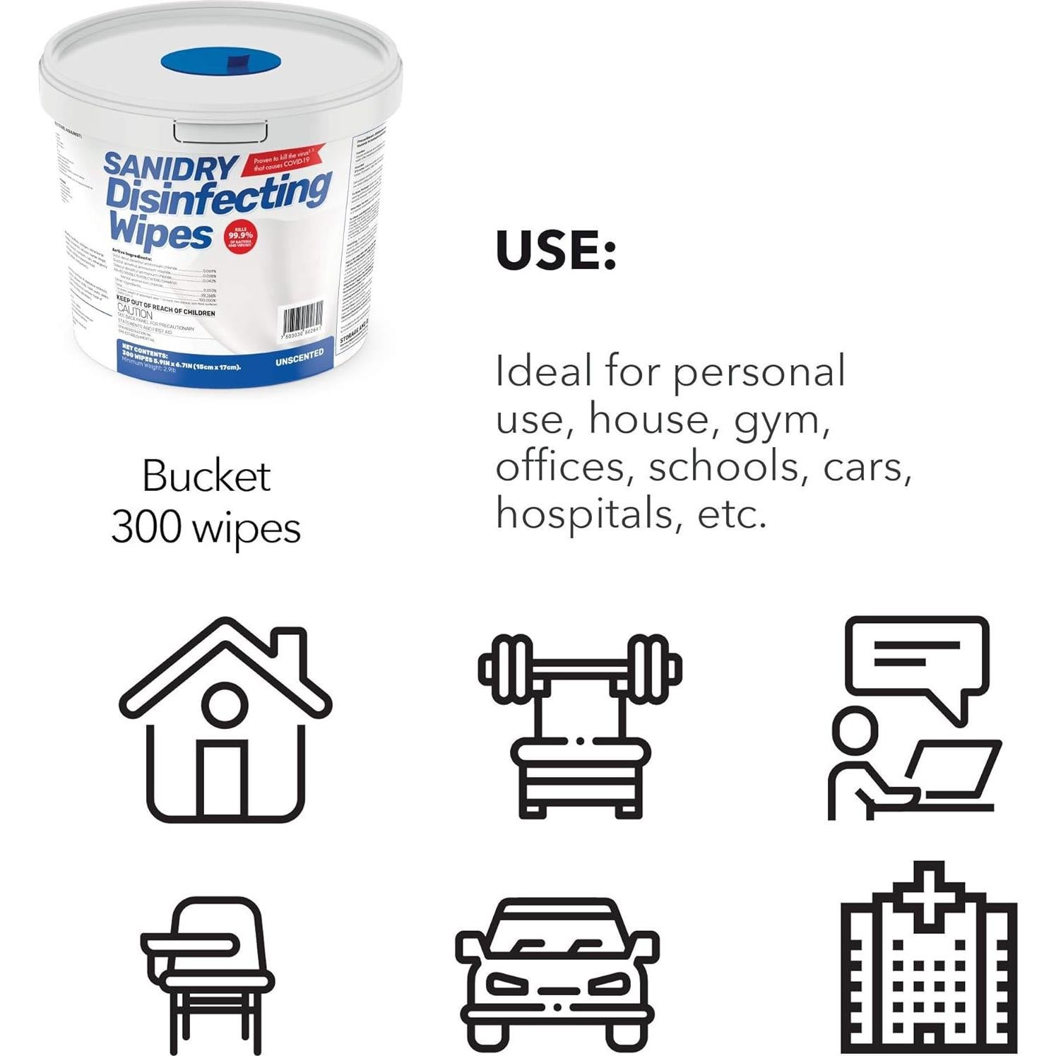 Toallitas de Limpieza Multi-Superficie SANIDRY Rosmar 300 Unidades