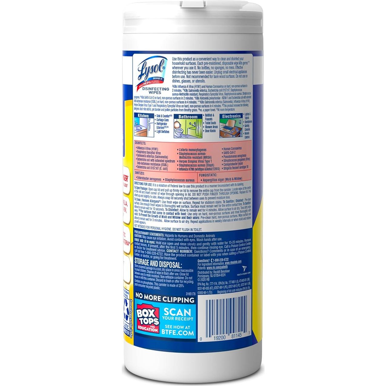Toallitas Desinfectantes Lysol 105 Unidades Flor de Limón