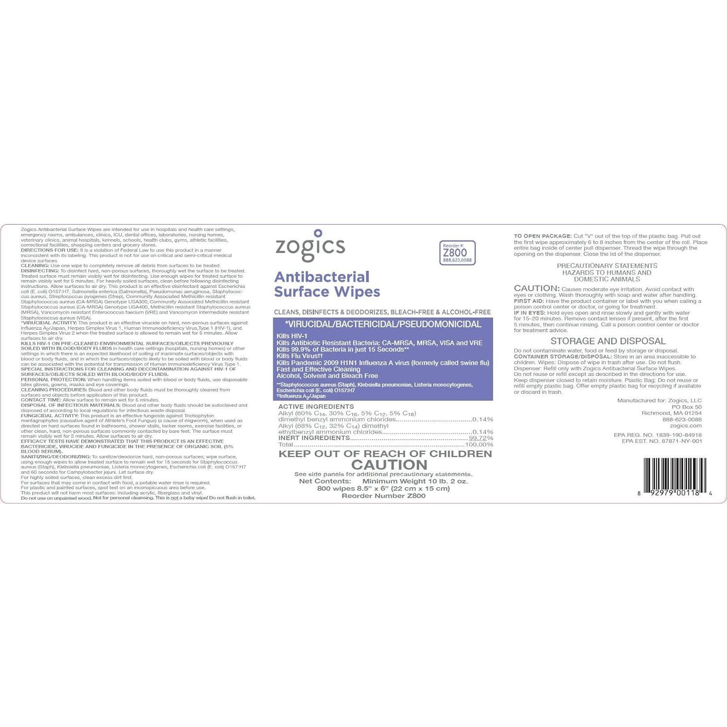 Toallitas Antibacteriales Zogics - 3200 Toallitas Desinfectantes