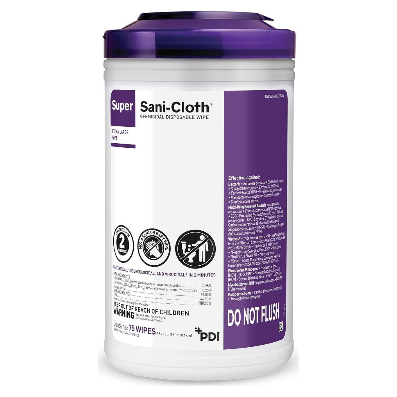 Toallitas Germicidas Desechables Super Sani-Cloth 65 Unidades
