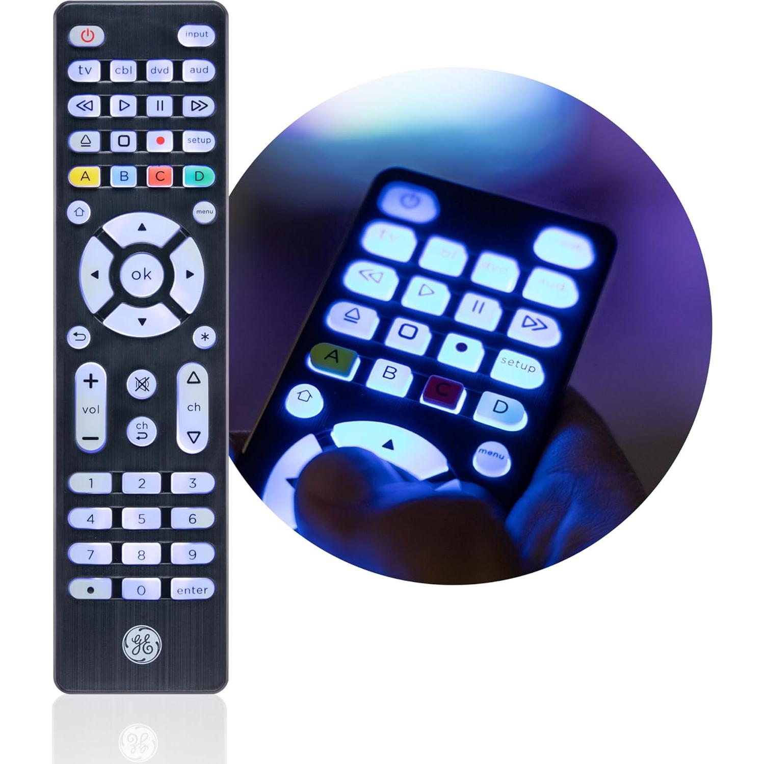 Control Remoto Universal GE 4 Dispositivos Retroiluminado Negro