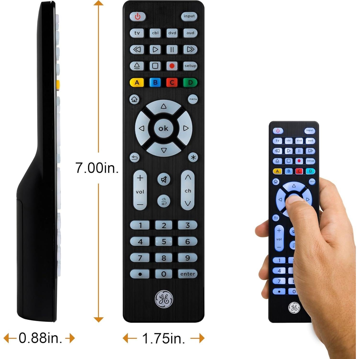 Control Remoto Universal GE 4 Dispositivos Retroiluminado Negro