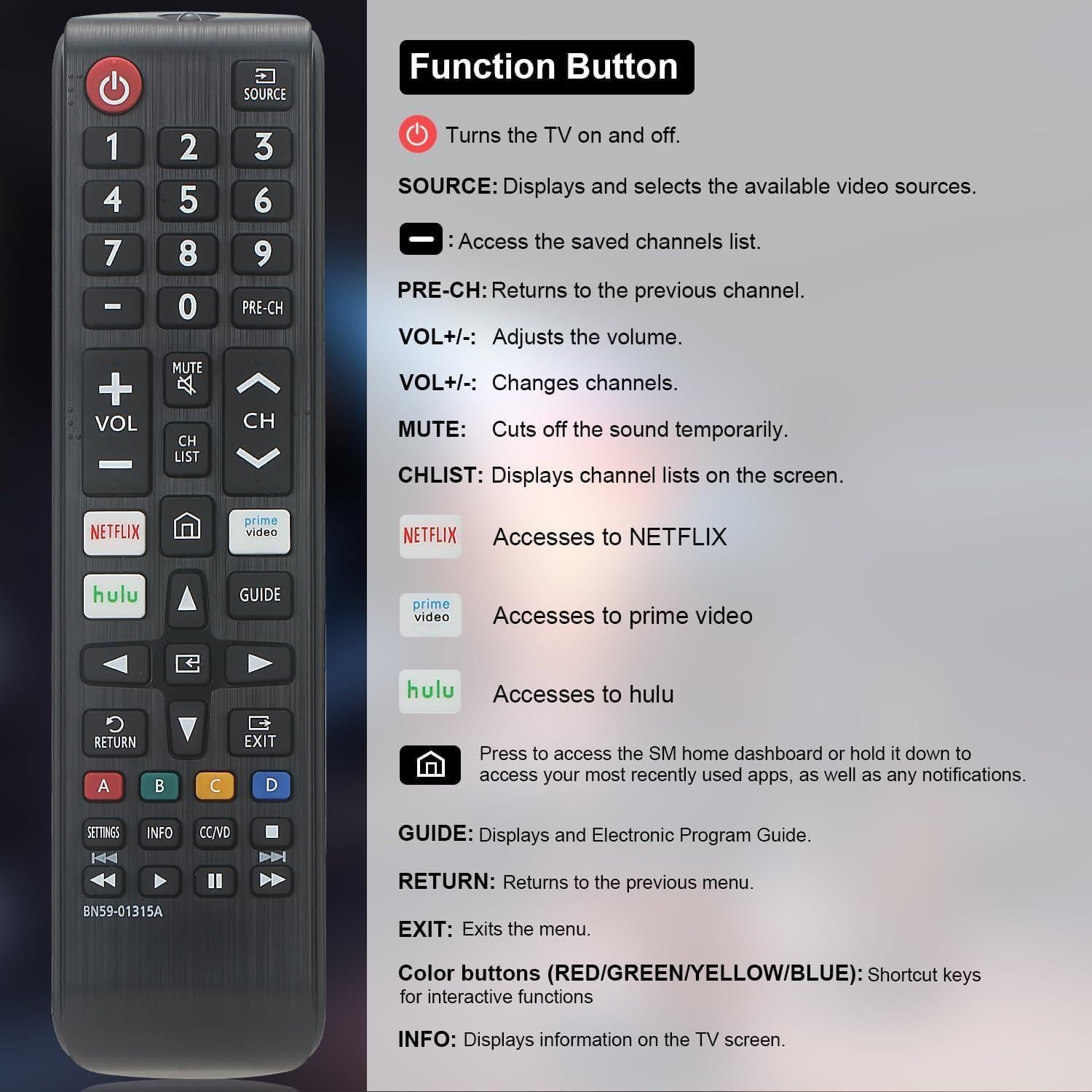 Control Remoto Universal Samsung BN59-01315A para Televisores