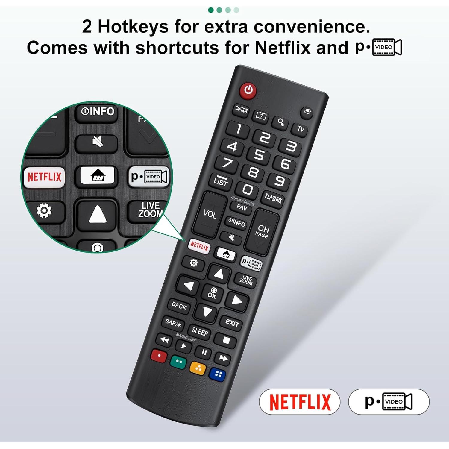 Control Remoto Universal LOUTOC para TV LG AKB75095307 - Acceso Directo a Netflix y Prime Video