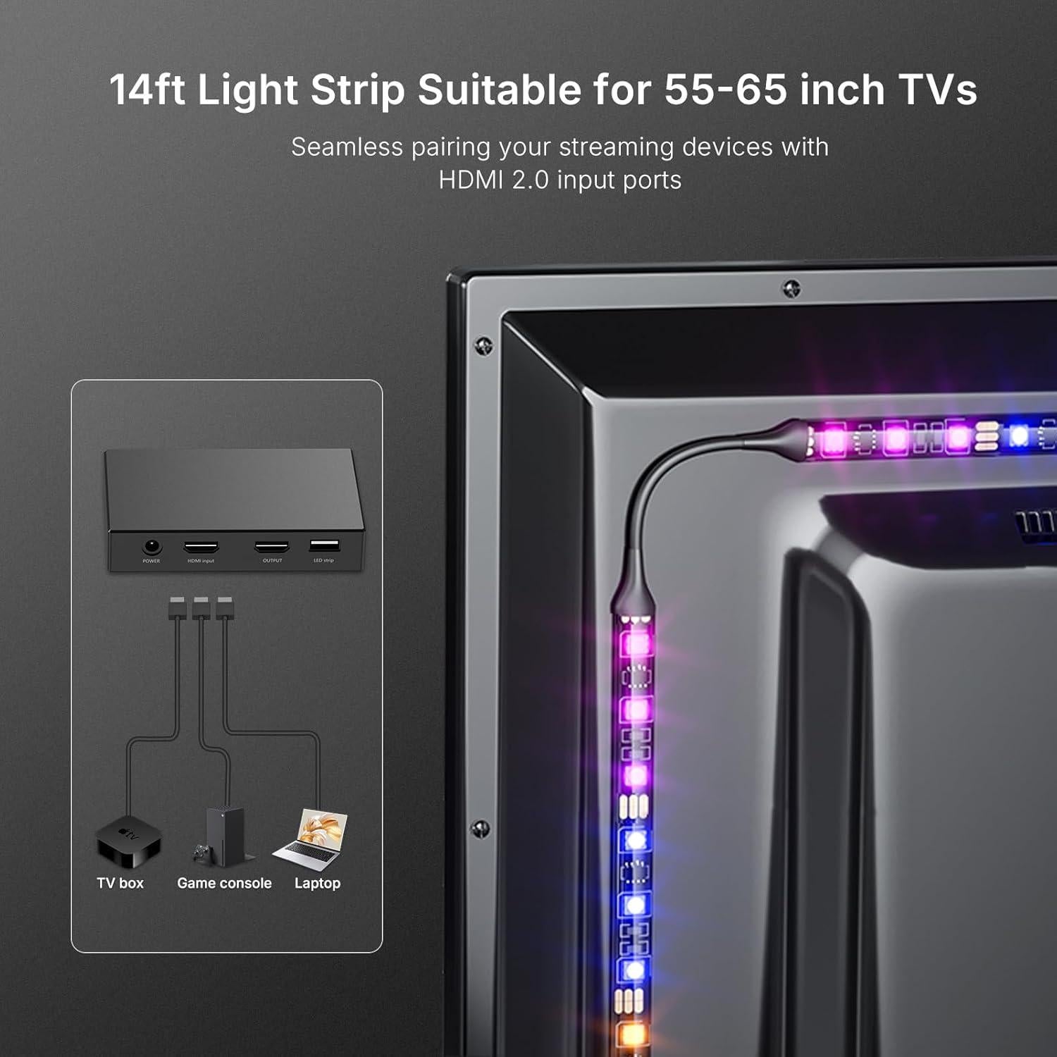 Iluminación LED para TV de 55-65" de deerdance con HDMI 4K