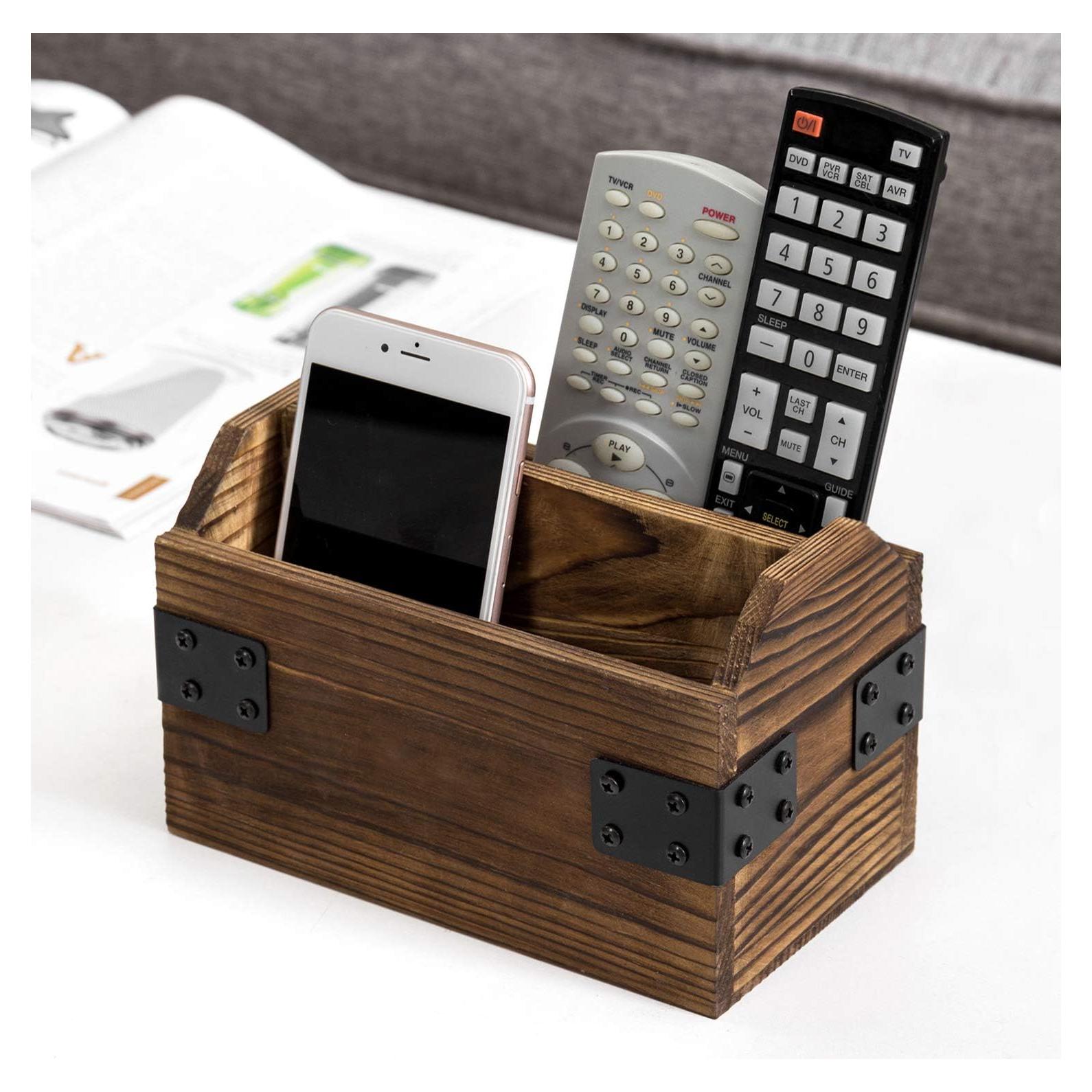 Organizador de Control Remoto MyGift Madera Quemada 2 Compartimentos