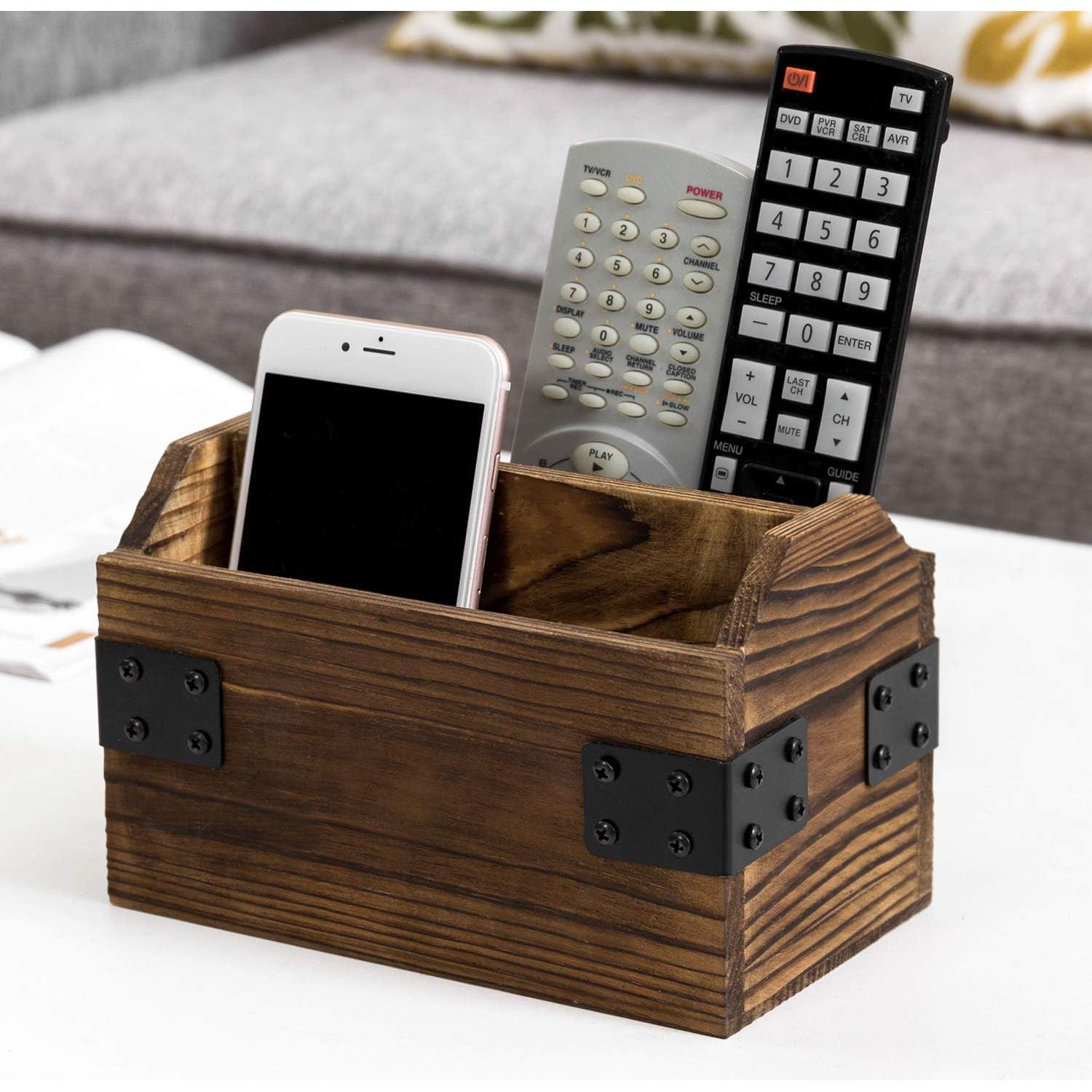 Organizador de Control Remoto MyGift Madera Quemada 2 Compartimentos