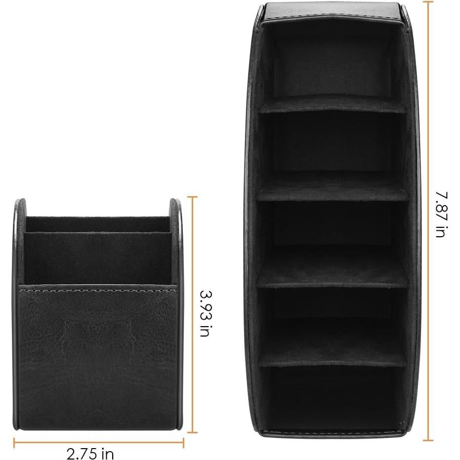 Soporte Organizador para Control Remoto SITHON - 5 Compartimentos, Cuero PU Negro
