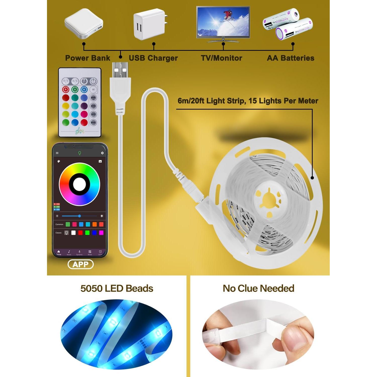 Luces LED RGB NBBUFF 6m para TV 32-80" con control remoto