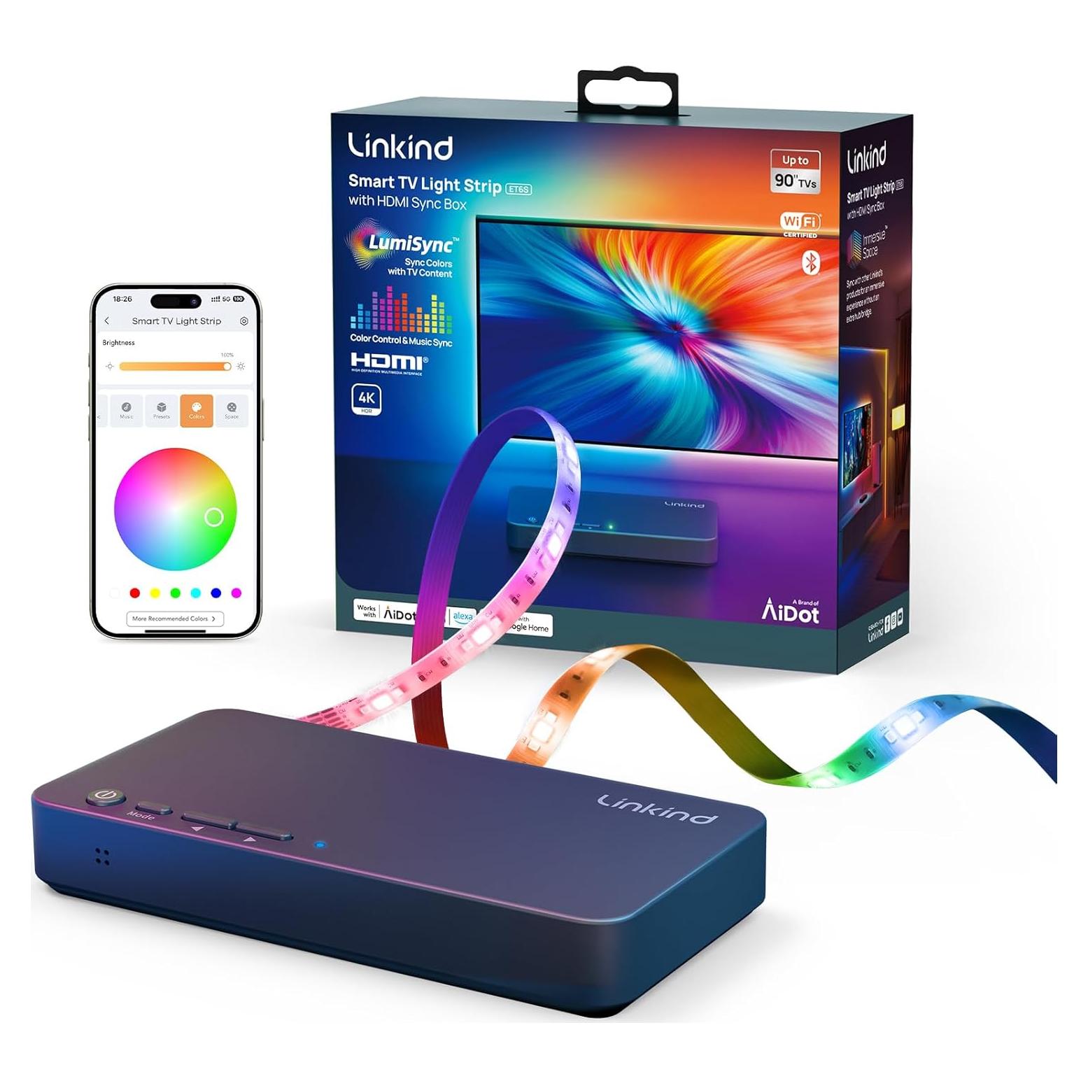 Linkind Luz de Fondo RGB para TV 27-90" con HDMI LumiSync