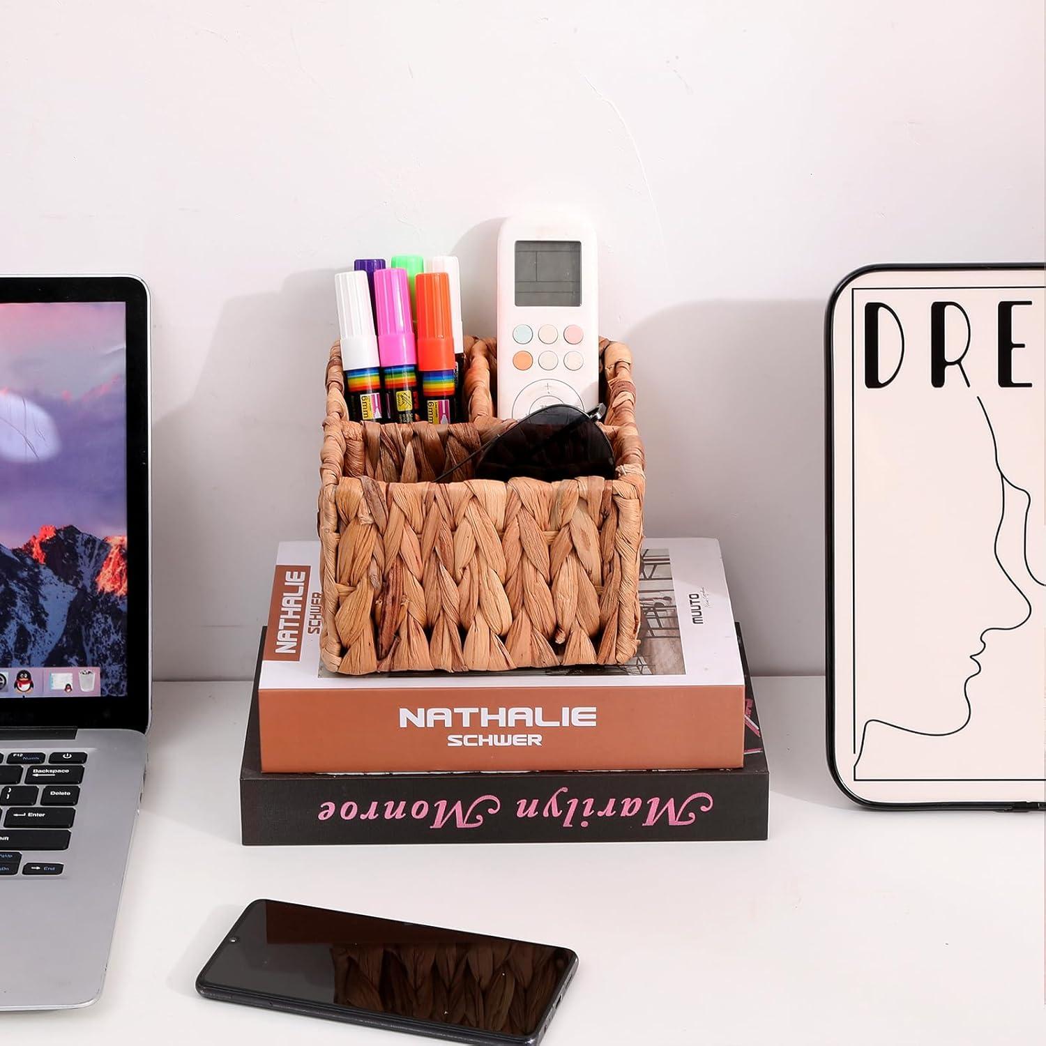 Soporte Organizador de Escritorio LYDWOO8D de Mimbre 14x14x11cm