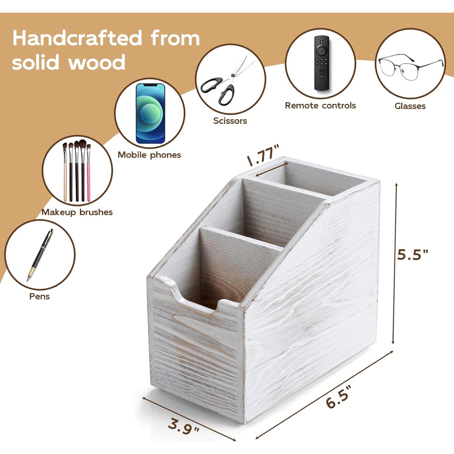 Soporte para Control Remoto BWODYAY 3 Compartimentos Madera Blanco Rústico