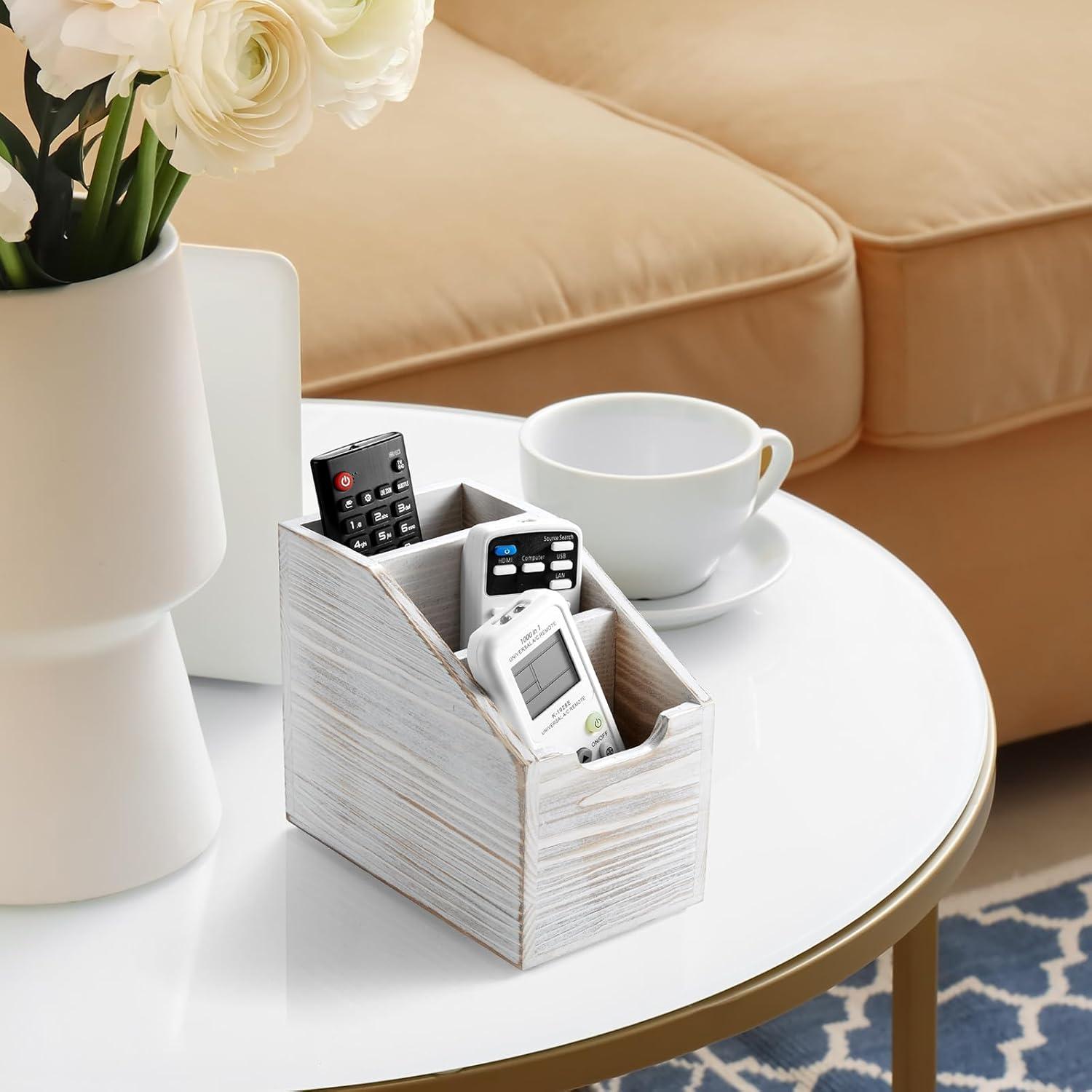 Soporte para Control Remoto BWODYAY 3 Compartimentos Madera Blanco Rústico