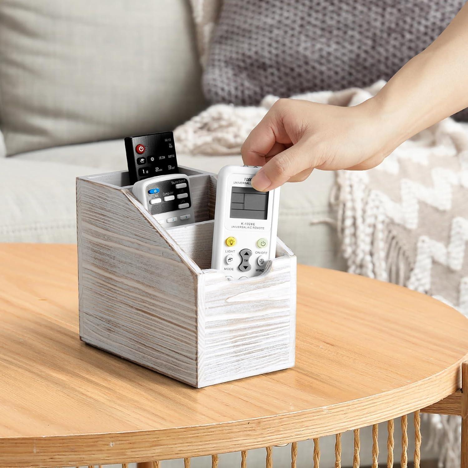 Soporte para Control Remoto BWODYAY 3 Compartimentos Madera Blanco Rústico