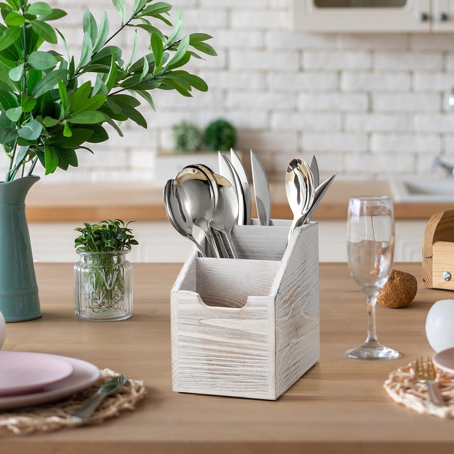 Soporte para Control Remoto BWODYAY 3 Compartimentos Madera Blanco Rústico