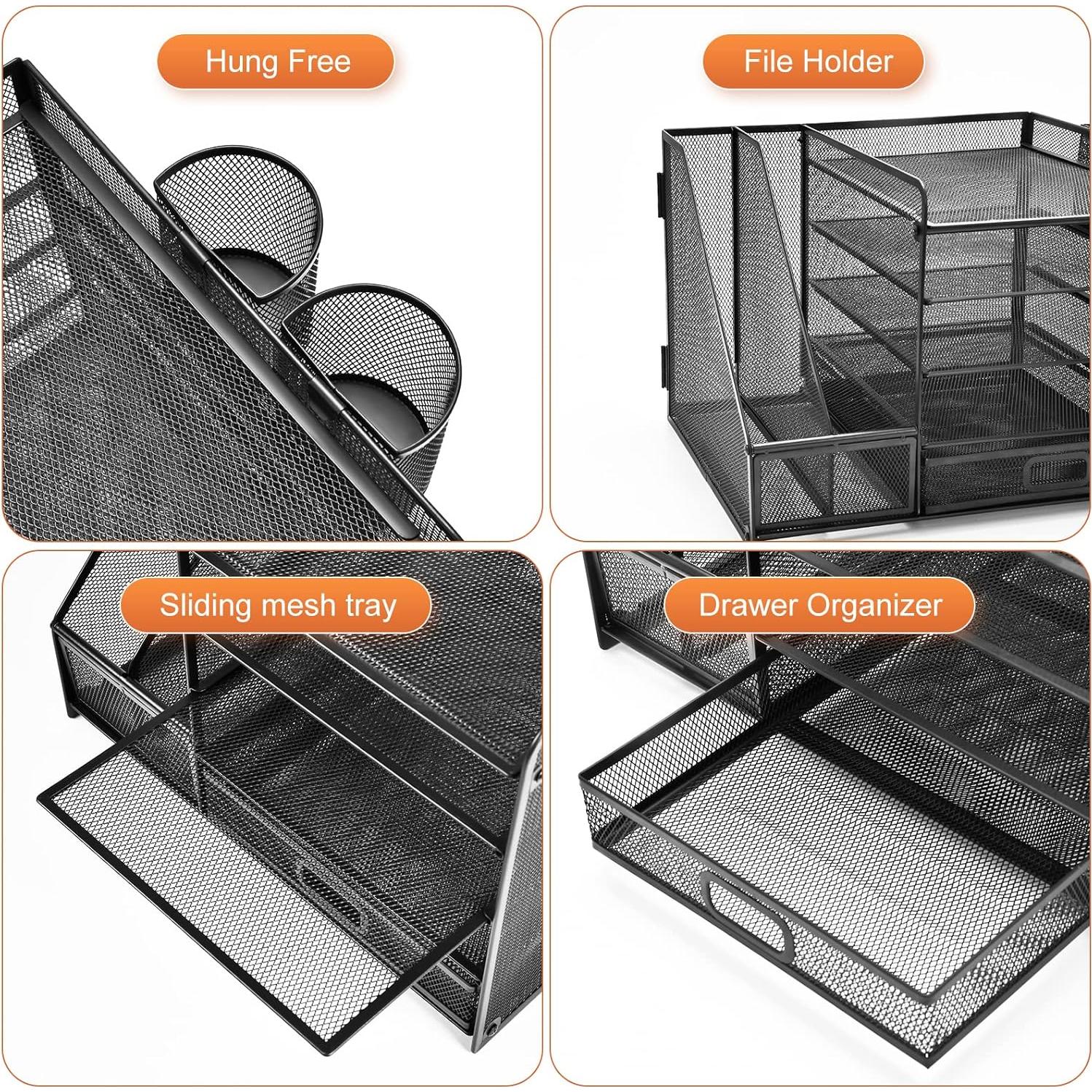 Organizador de Escritorio Marbrasse 5 Niveles con Cajón Negro