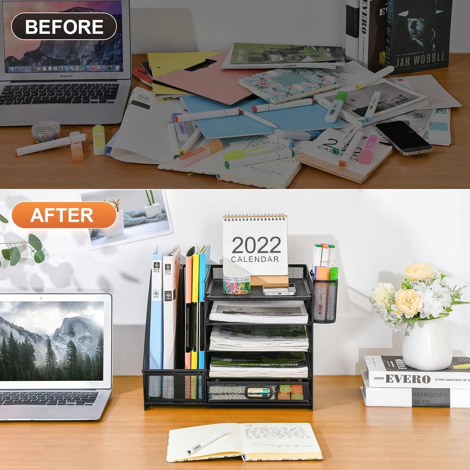 Organizador de Escritorio Marbrasse 5 Niveles con Cajón Negro