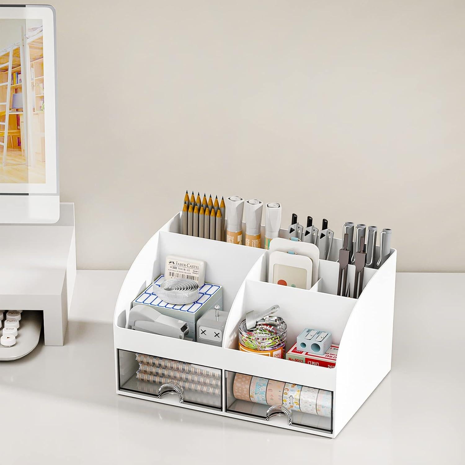 Organizador de Escritorio COMFYROOM Blanco con 6 Compartimentos y 2 Cajones