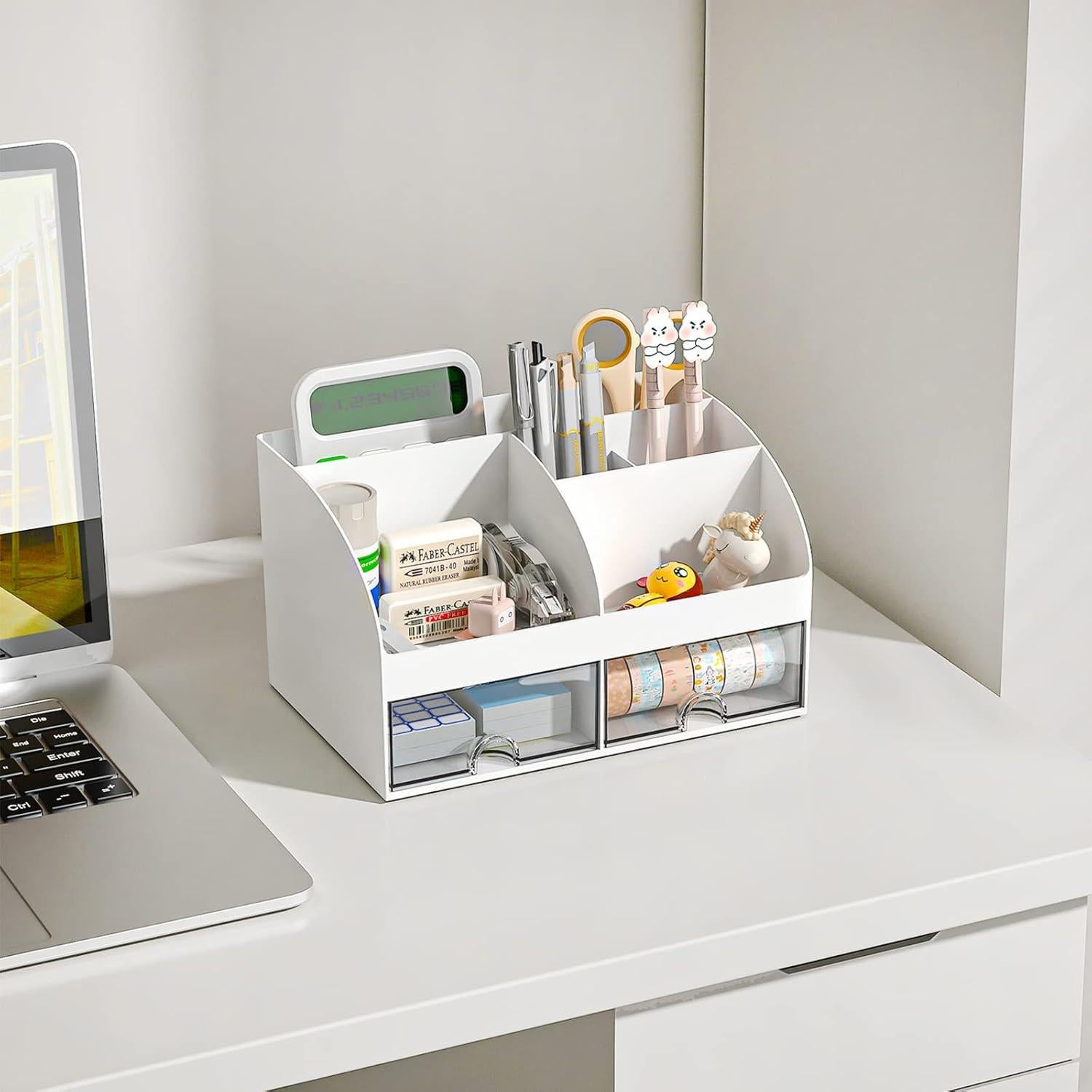Organizador de Escritorio COMFYROOM Blanco con 6 Compartimentos y 2 Cajones