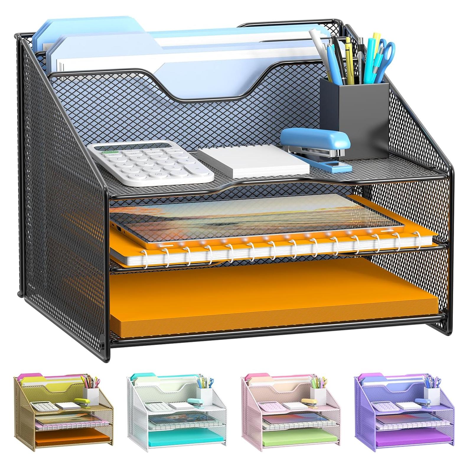 Organizador de Escritorio Samstar Negro con 3 Bandejas y 2 Secciones