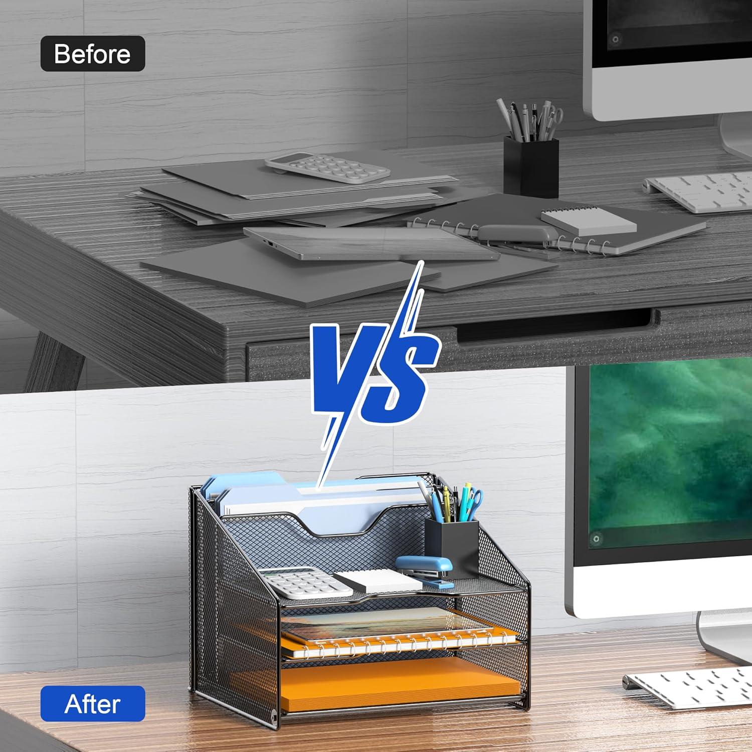 Organizador de Escritorio Samstar Negro con 3 Bandejas y 2 Secciones