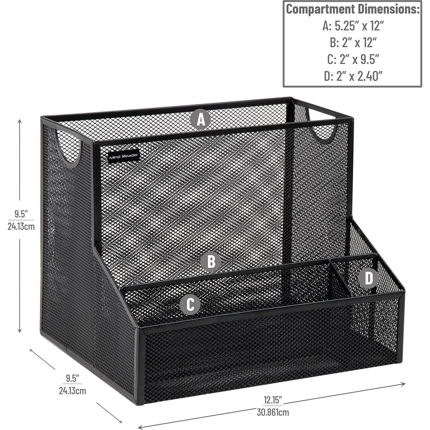 Organizador de Escritorio Mind Reader 4 Compartimentos Metal Negro