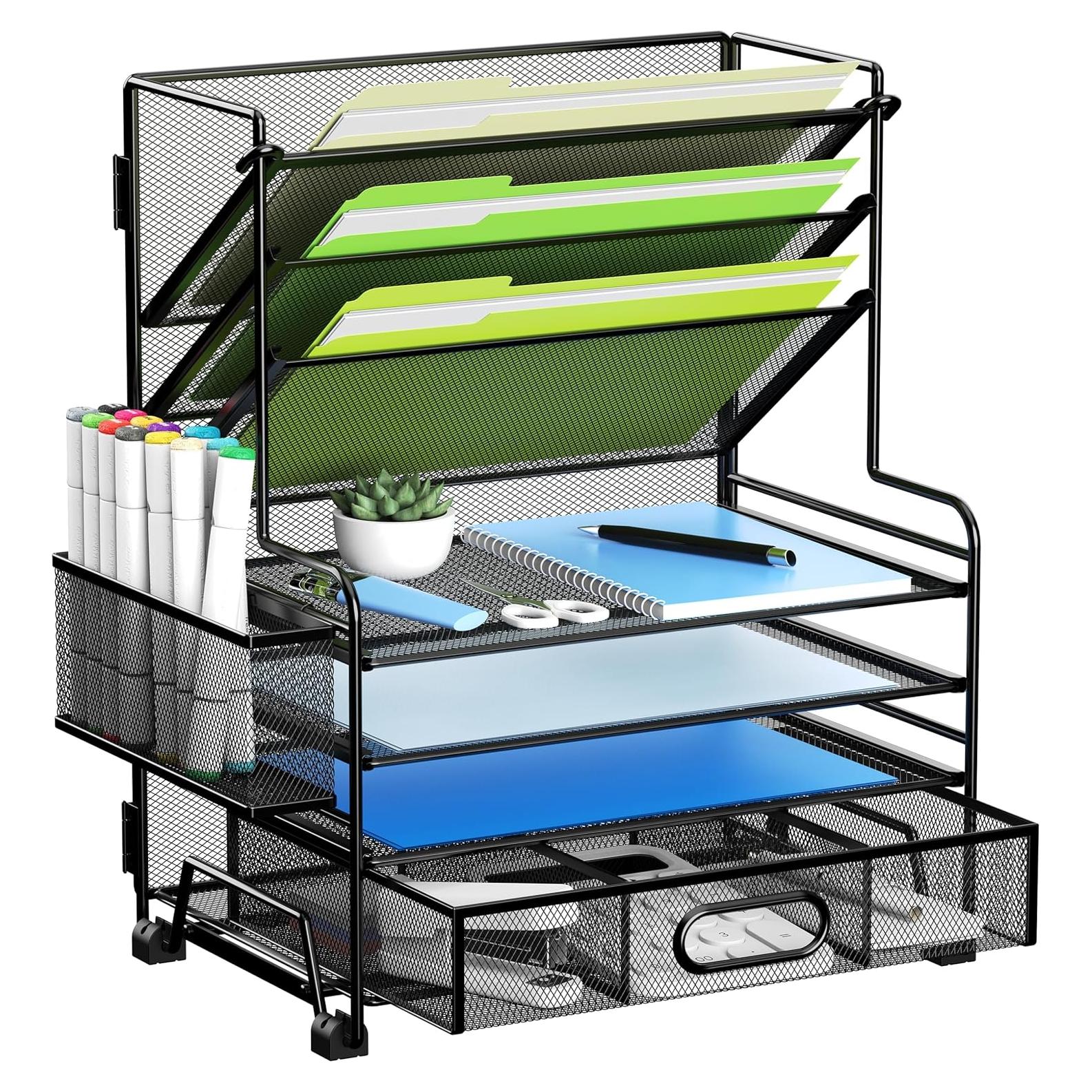 Organizador de Escritorio MINDEPOT 4 Niveles + Cajón Negro