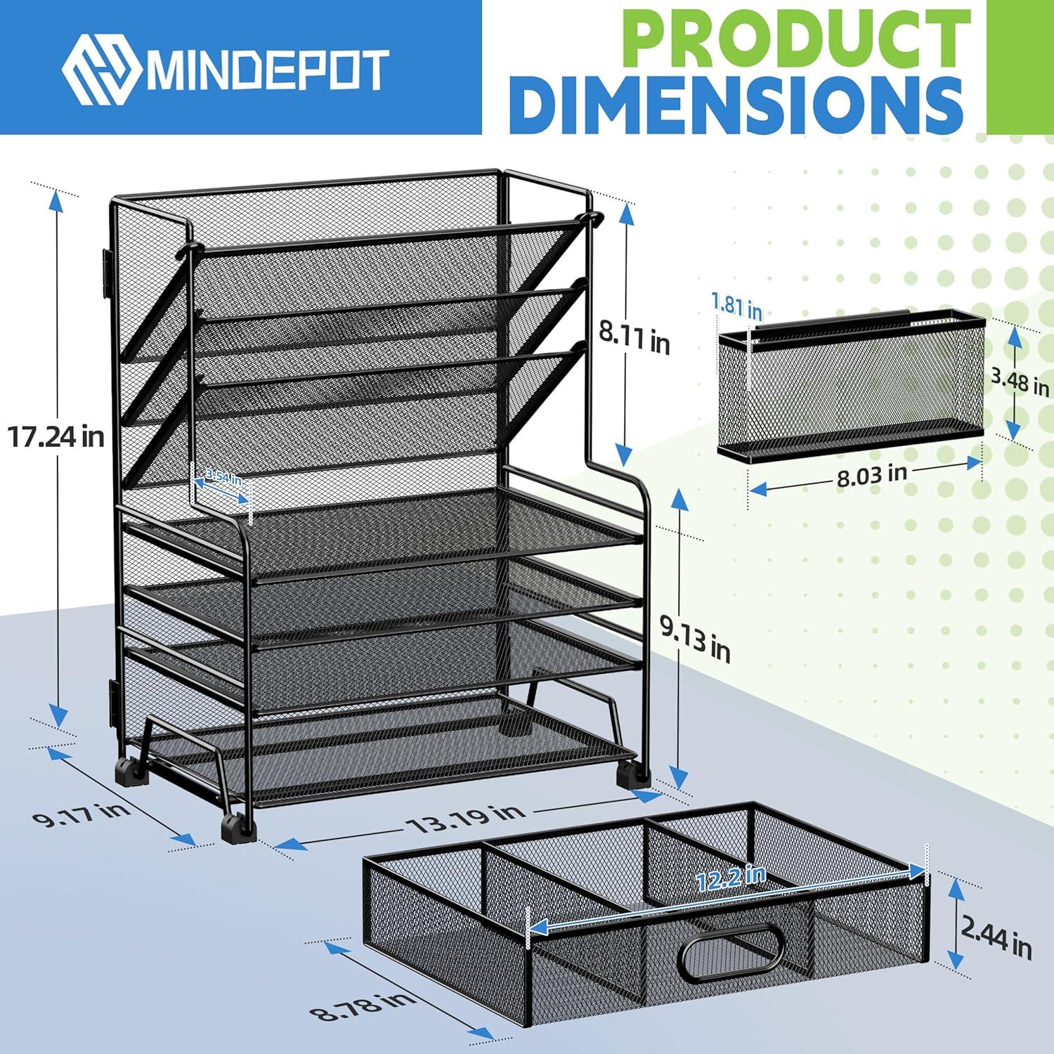 Organizador de Escritorio MINDEPOT 4 Niveles + Cajón Negro