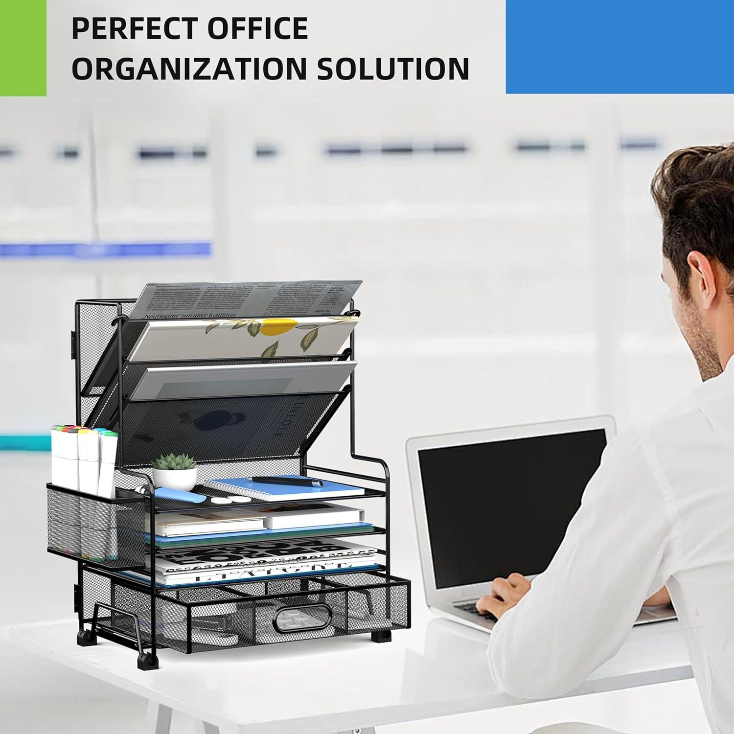 Organizador de Escritorio MINDEPOT 4 Niveles + Cajón Negro