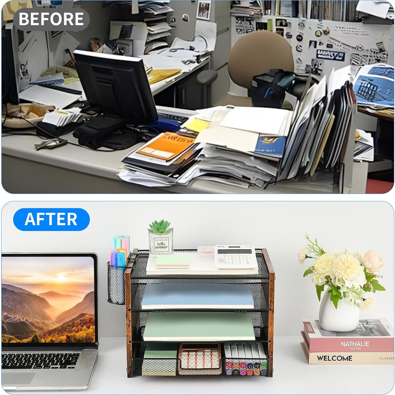 Organizador de Escritorio OPNICE 4 Niveles con Cajón y Soportes