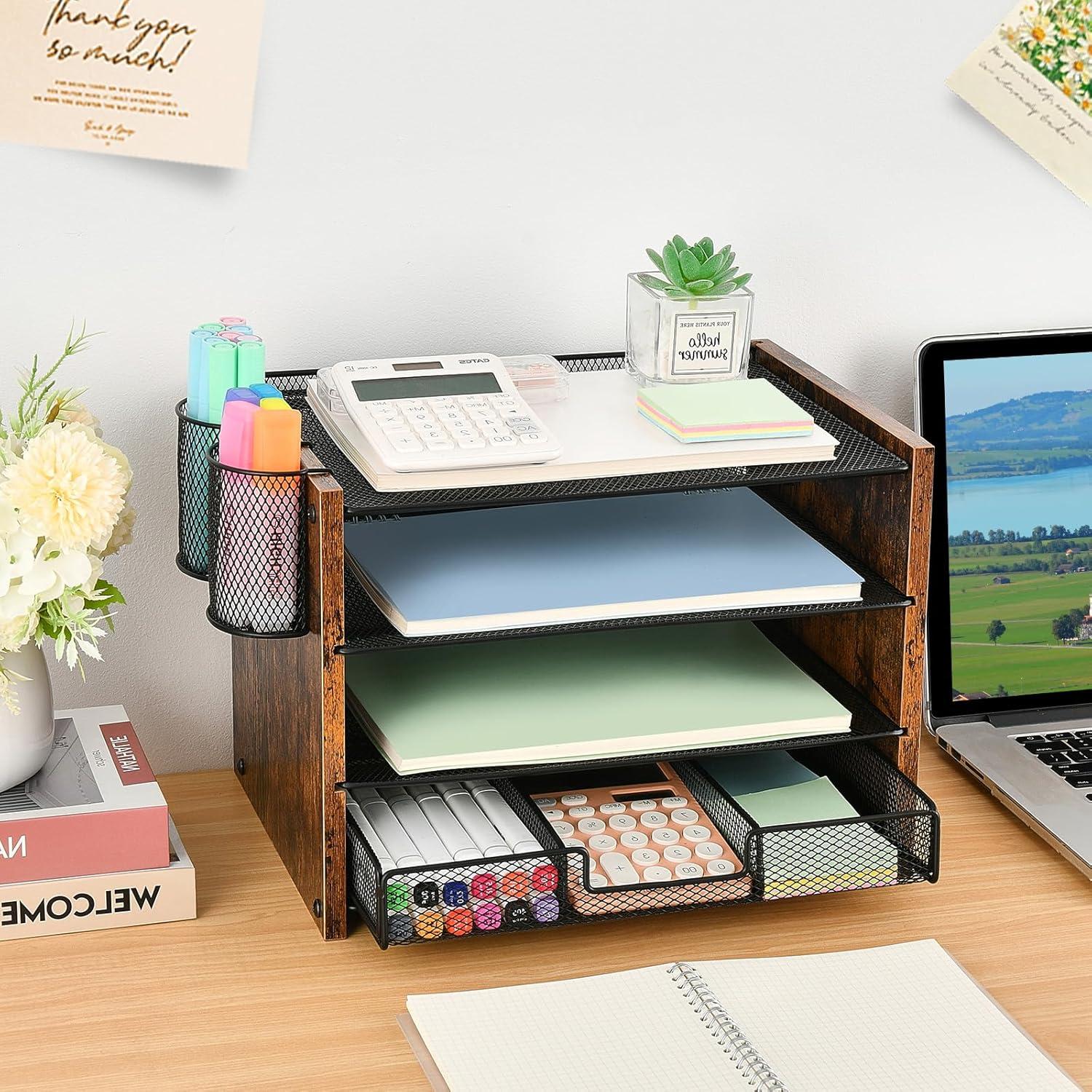 Organizador de Escritorio OPNICE 4 Niveles con Cajón y Soportes