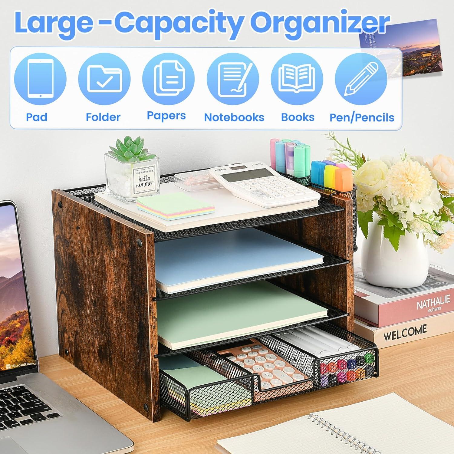 Organizador de Escritorio OPNICE 4 Niveles con Cajón y Soportes