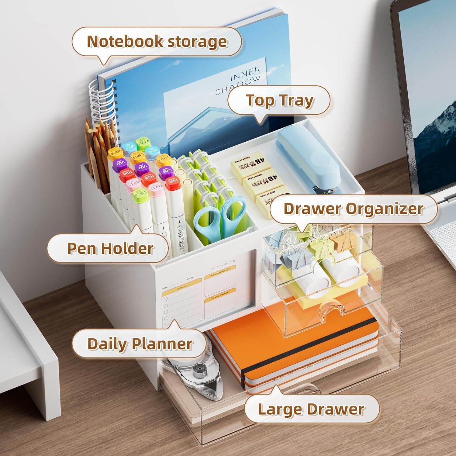 Organizador de Escritorio Marbrasse Blanco con 3 Cajones