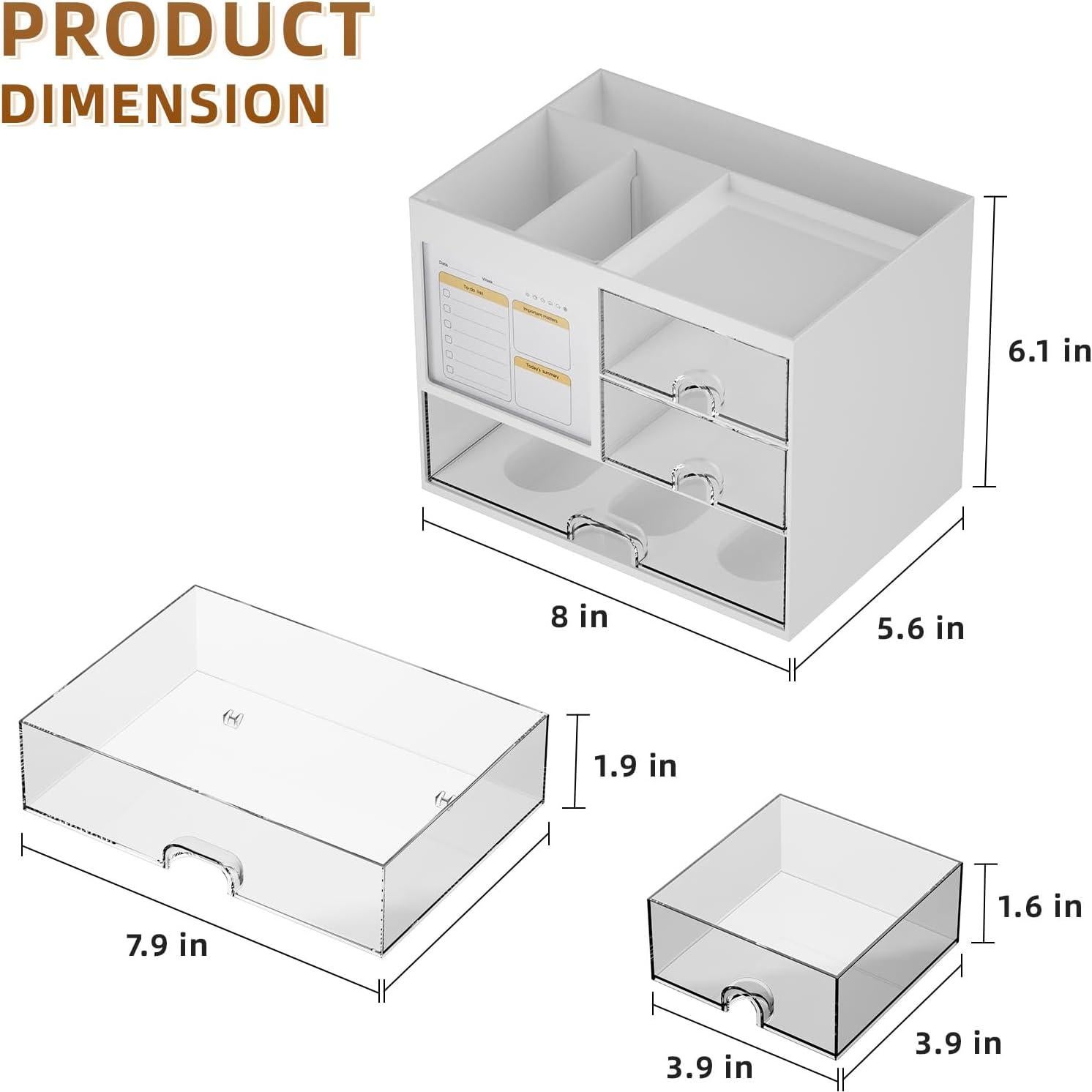 Organizador de Escritorio Marbrasse Blanco con 3 Cajones