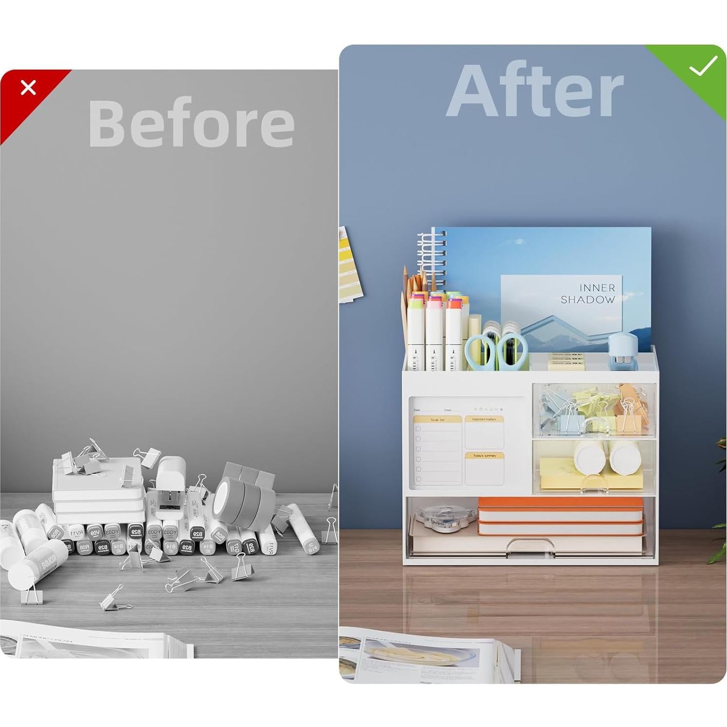 Organizador de Escritorio Marbrasse Blanco con 3 Cajones