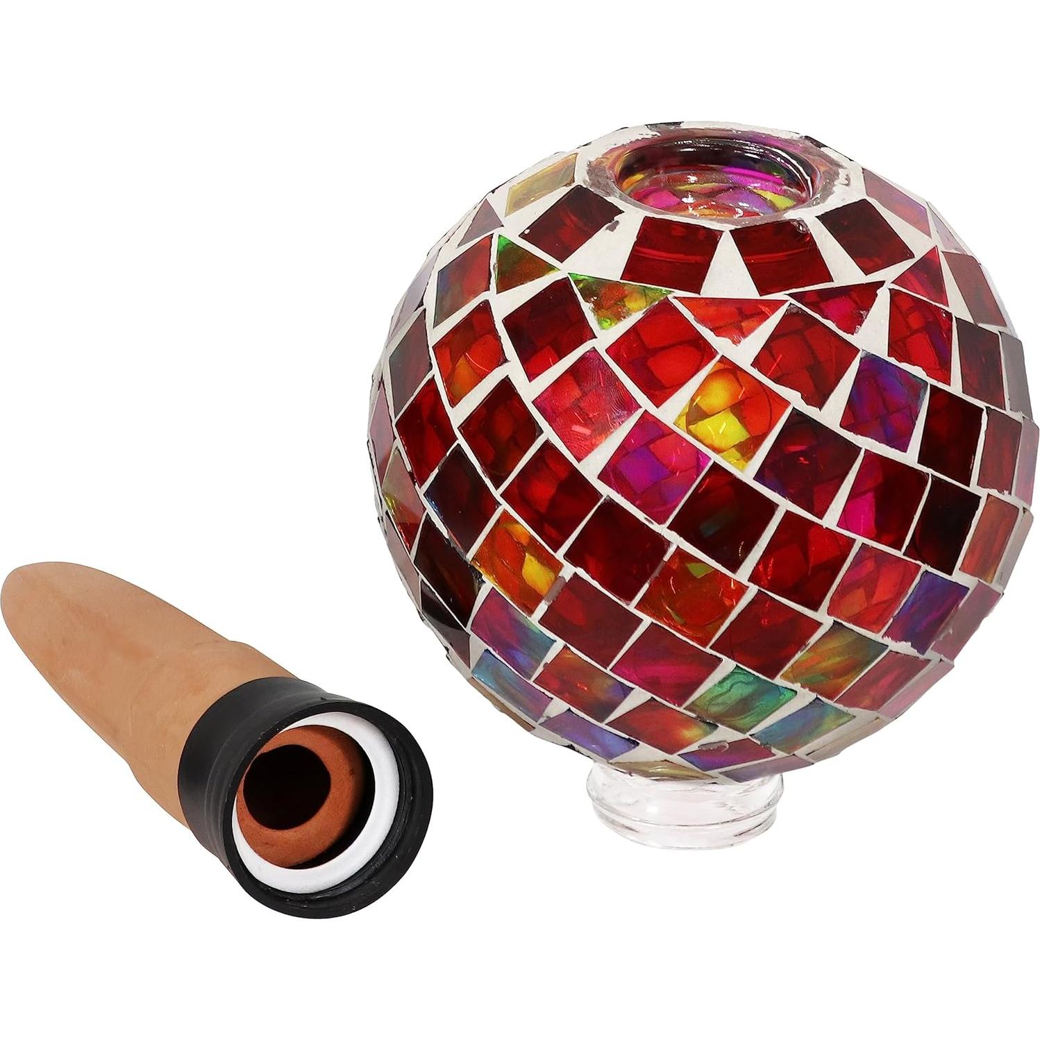Globo de Riego de Vidrio Mosaico Sunnydaze 24.1 cm Magenta
