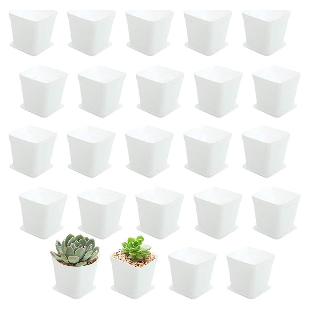 Macetas Plásticas Cuadradas OJYUDD 24 Pzs 7x7x7.6 cm con Plato