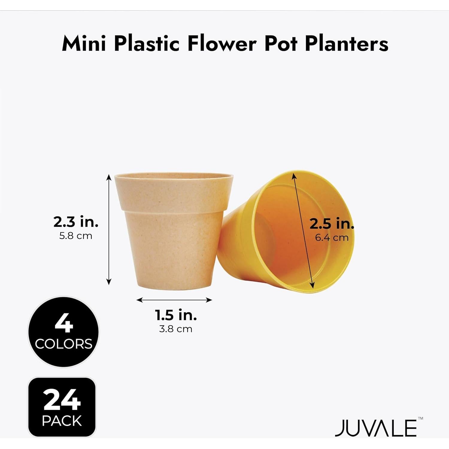 Juvale Paquete de 24 Macetas de Plástico Multicolor 6.4x5.8 cm