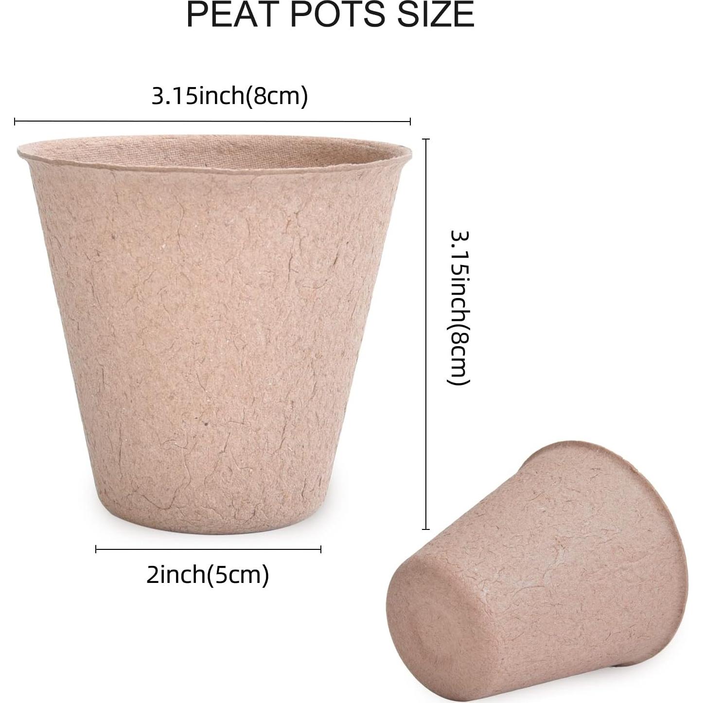 JERIA 50 Macetas de Turba 8 cm con Etiquetas para Plantas