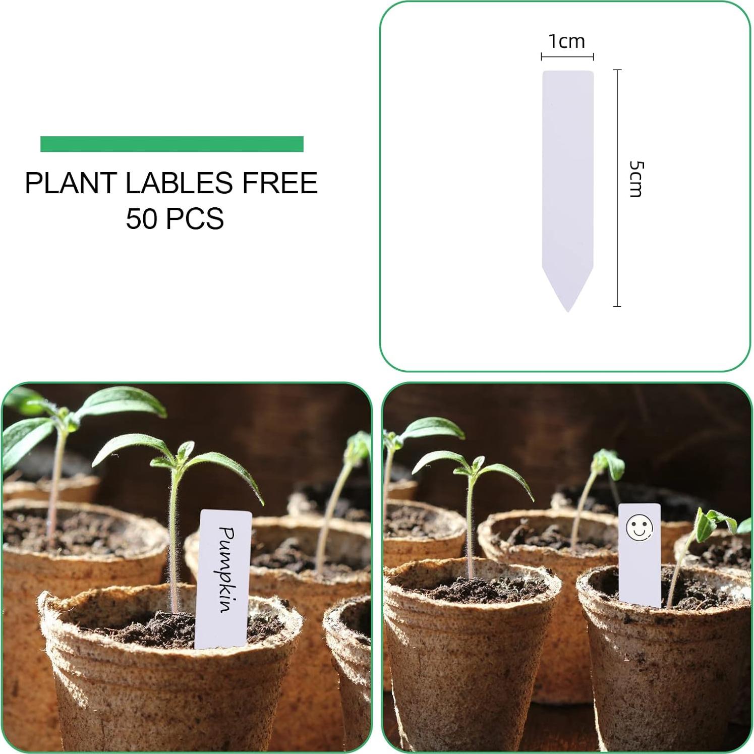 JERIA 50 Macetas de Turba 8 cm con Etiquetas para Plantas