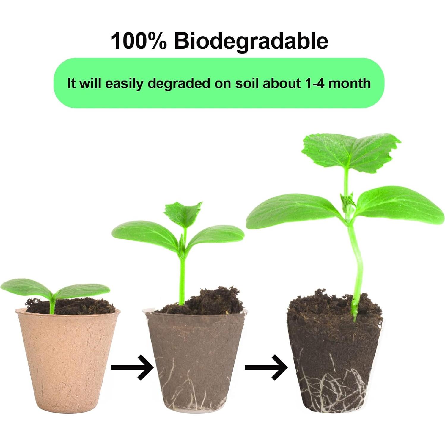 JERIA 50 Macetas de Turba 8 cm con Etiquetas para Plantas