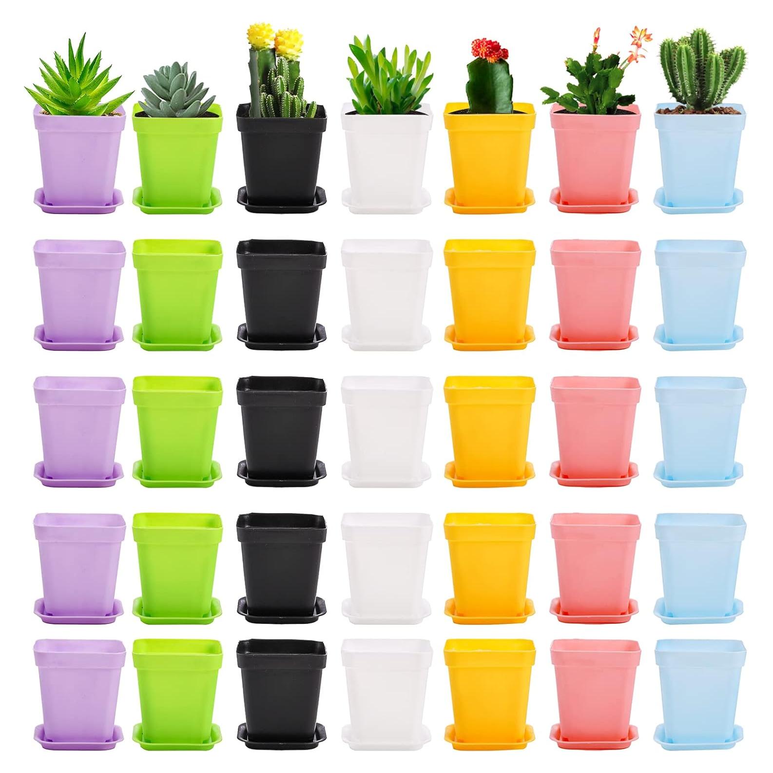 Hedume 70 Macetas Cuadradas Plásticas Coloridas 7 Colores
