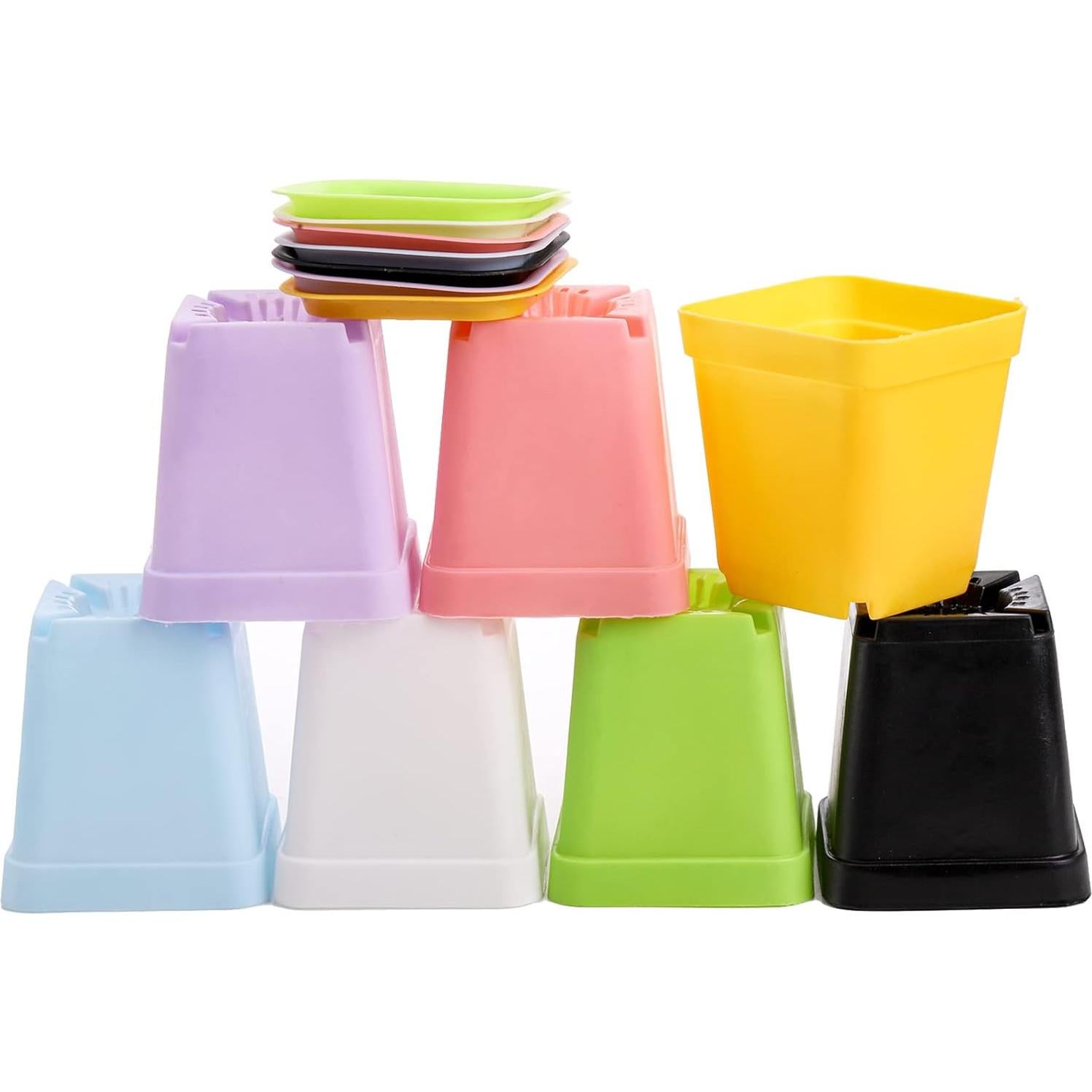 Hedume 70 Macetas Cuadradas Plásticas Coloridas 7 Colores