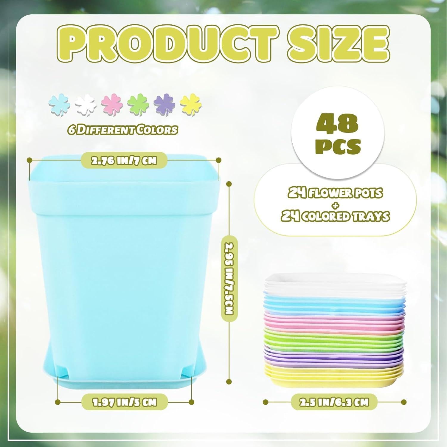 Paquete de 24 Macetas Cuadradas de Plástico OJYUDD Multicolor