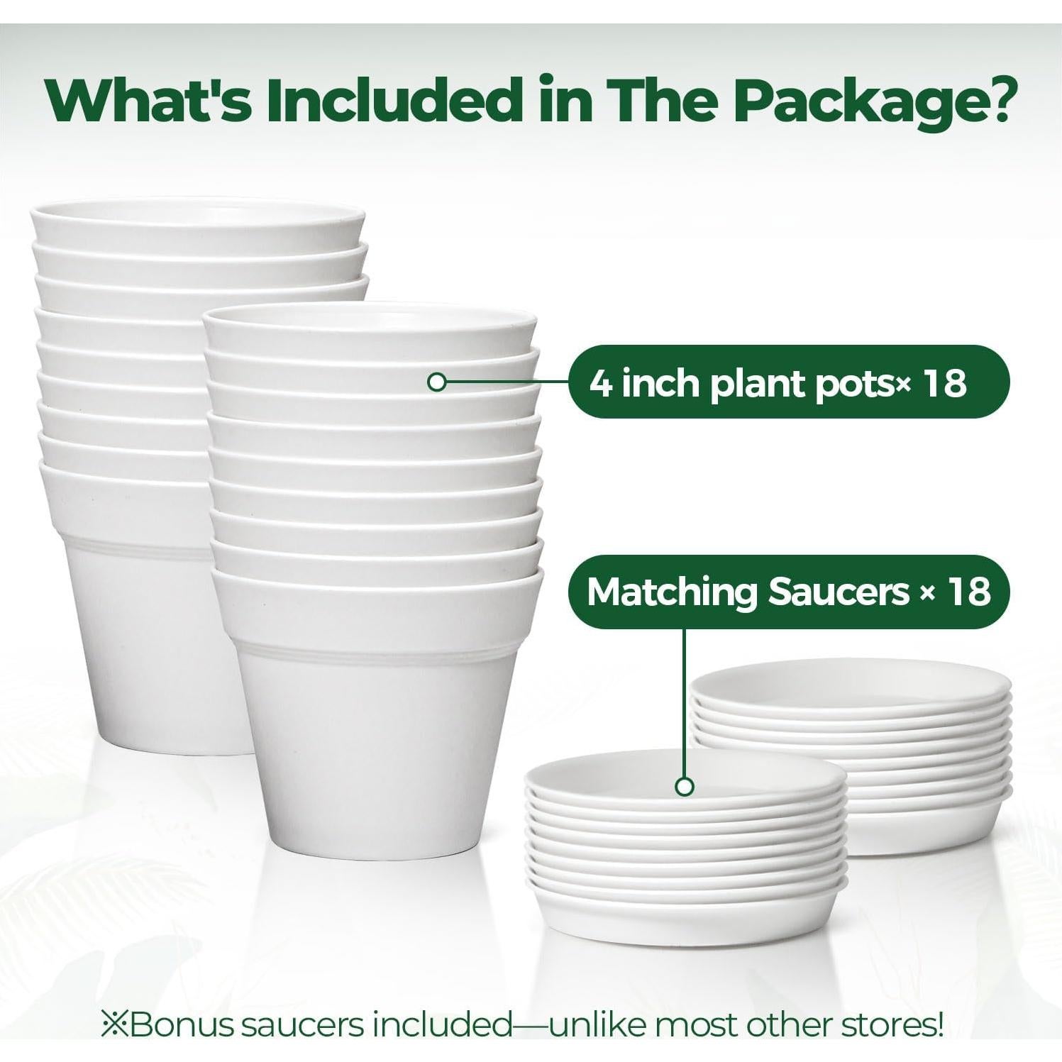 Macetas de 10 cm T4U Paquete de 18 con Plato y Drenaje