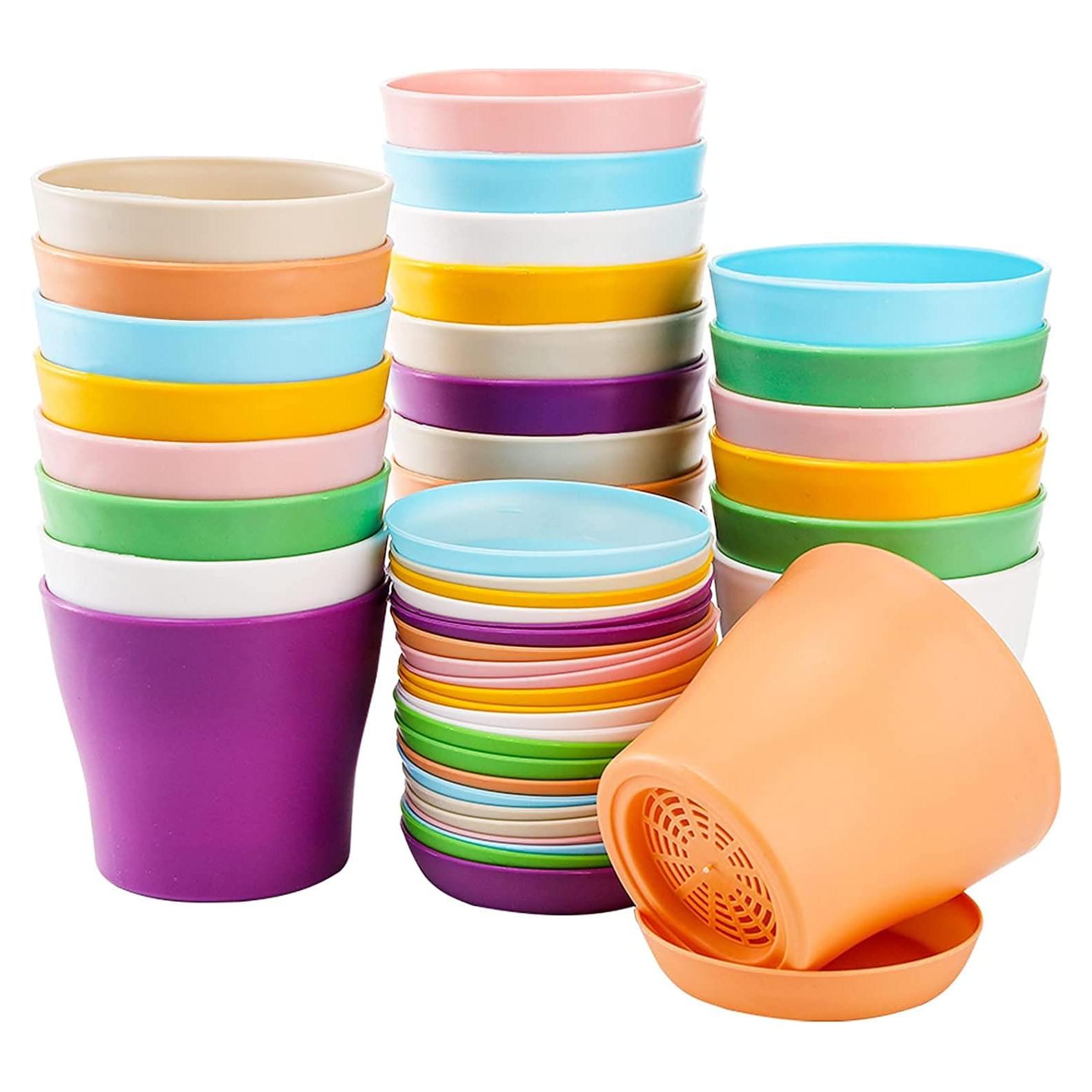 Tosnail Paquete de 24 Macetas de Plástico 10cm con Platillos