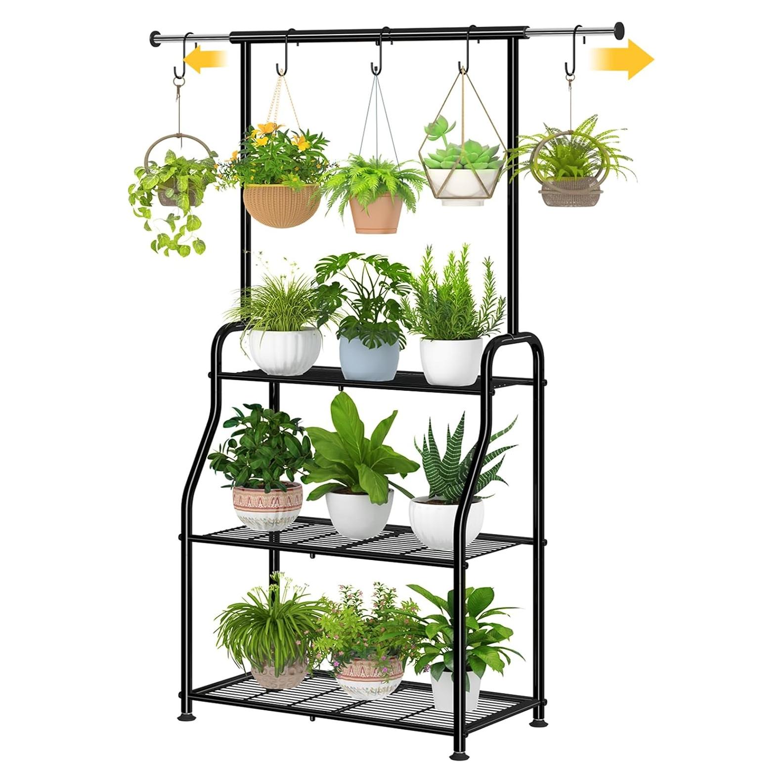 Soporte de Planta Tendencia Simple 3 Niveles Metal Negro 114 cm