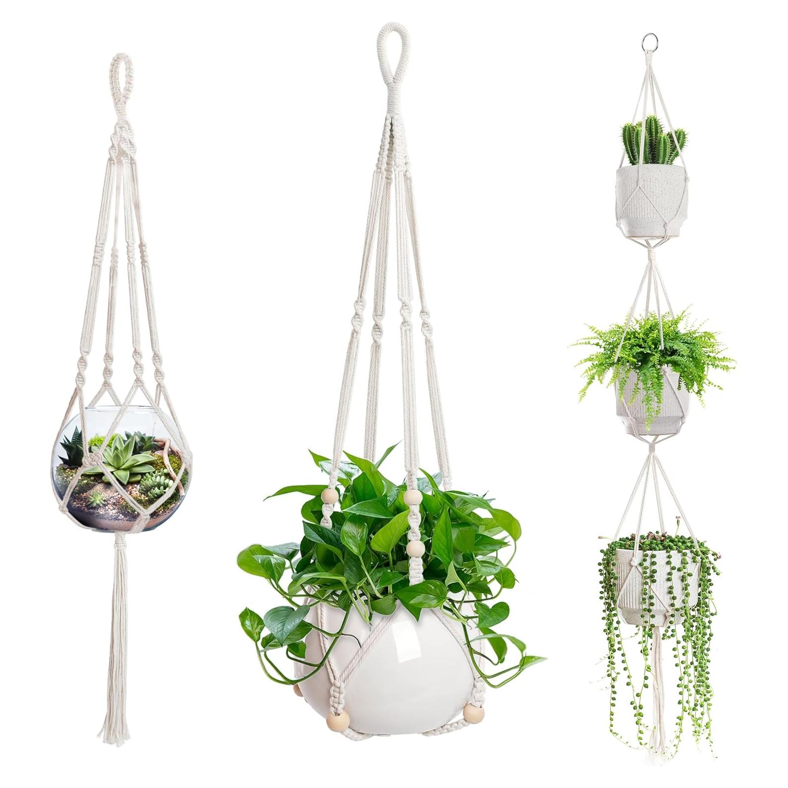 Soporte Colgante de Plantas EWPJDK 3 PCS Macramé Blanco Marfil