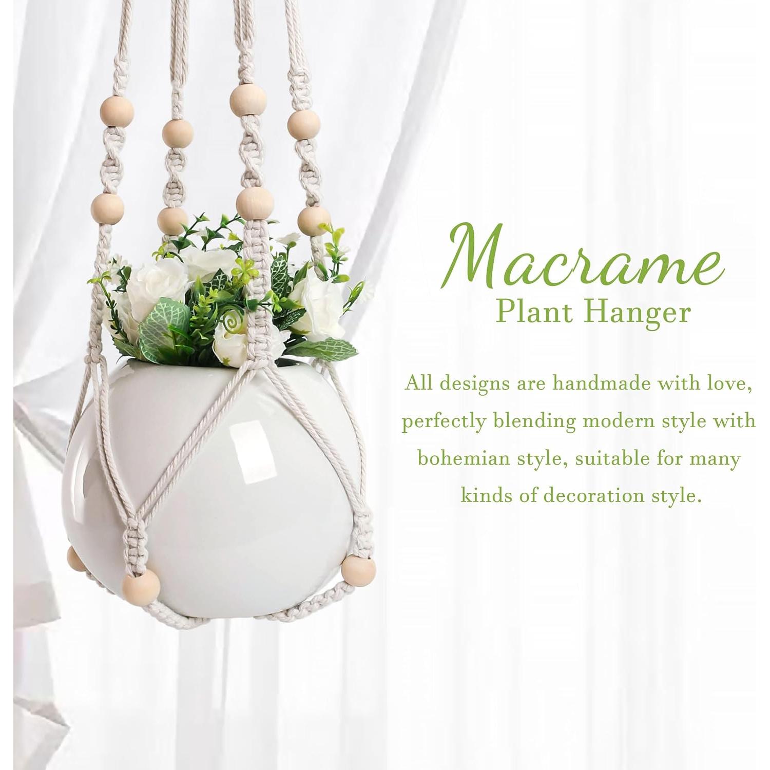 Soporte Colgante de Plantas EWPJDK 3 PCS Macramé Blanco Marfil